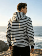 Autumn/Winter 2026 New Arrival Men's Casual Loose Striped Minimalist Trendy Color-Block Henry Hooded Sweatshirt - Light Grey