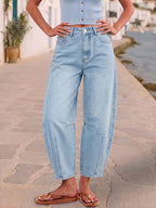 Denim Jeans Women'S Loose Mid-Rise Ankle Pants Light Blue Zipper Fly Non-Stretch Casual All-Match Daily All-Season New - Light Blue