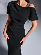 Women'S Wedding Bridesmaid Evening Party Dress Gown - Black