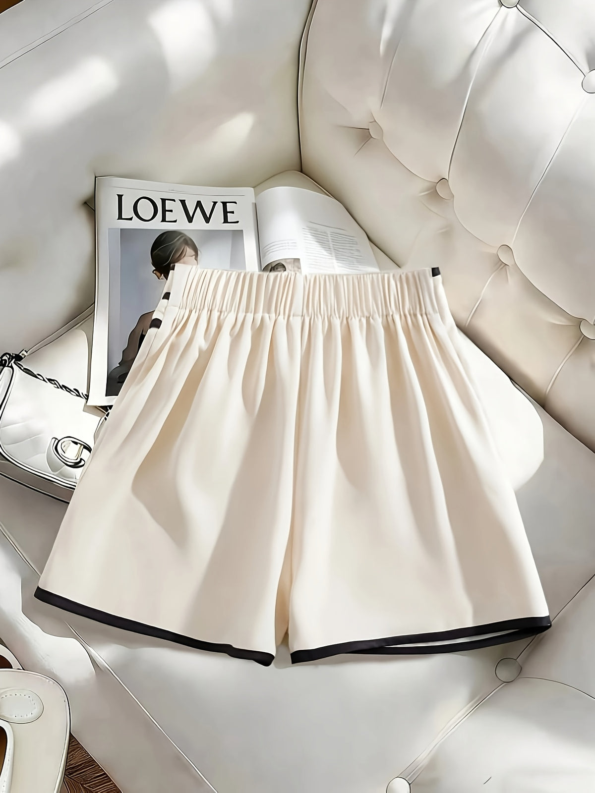 Women's Elegant Solid Color Shorts with Bow Tie Lace-Up Waist - Non-Stretch Short Pants Suitable for Spring Summer Fall, Casual Beachwear, Office Outfits, Layering Under Skirts, Machine Washable Solid Color Design - Apricot