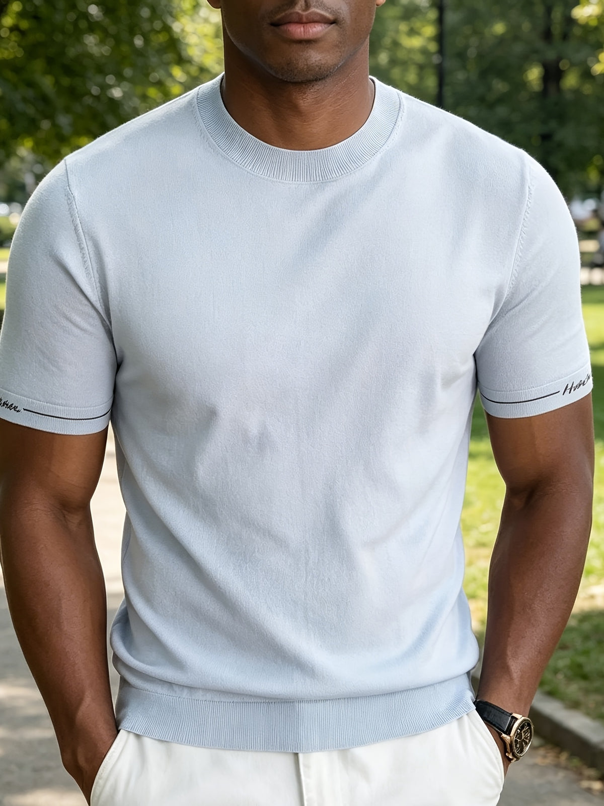 Men'S Easy Business Casual Round Neck Knit Short Sleeve T-Shirt, Skin-Friendly Fresh Regular Fit Durable, Summer Commute Office Client Meeting Family Gathering Short Distance Travel Shopping Date Daily Top - Tianqinglan