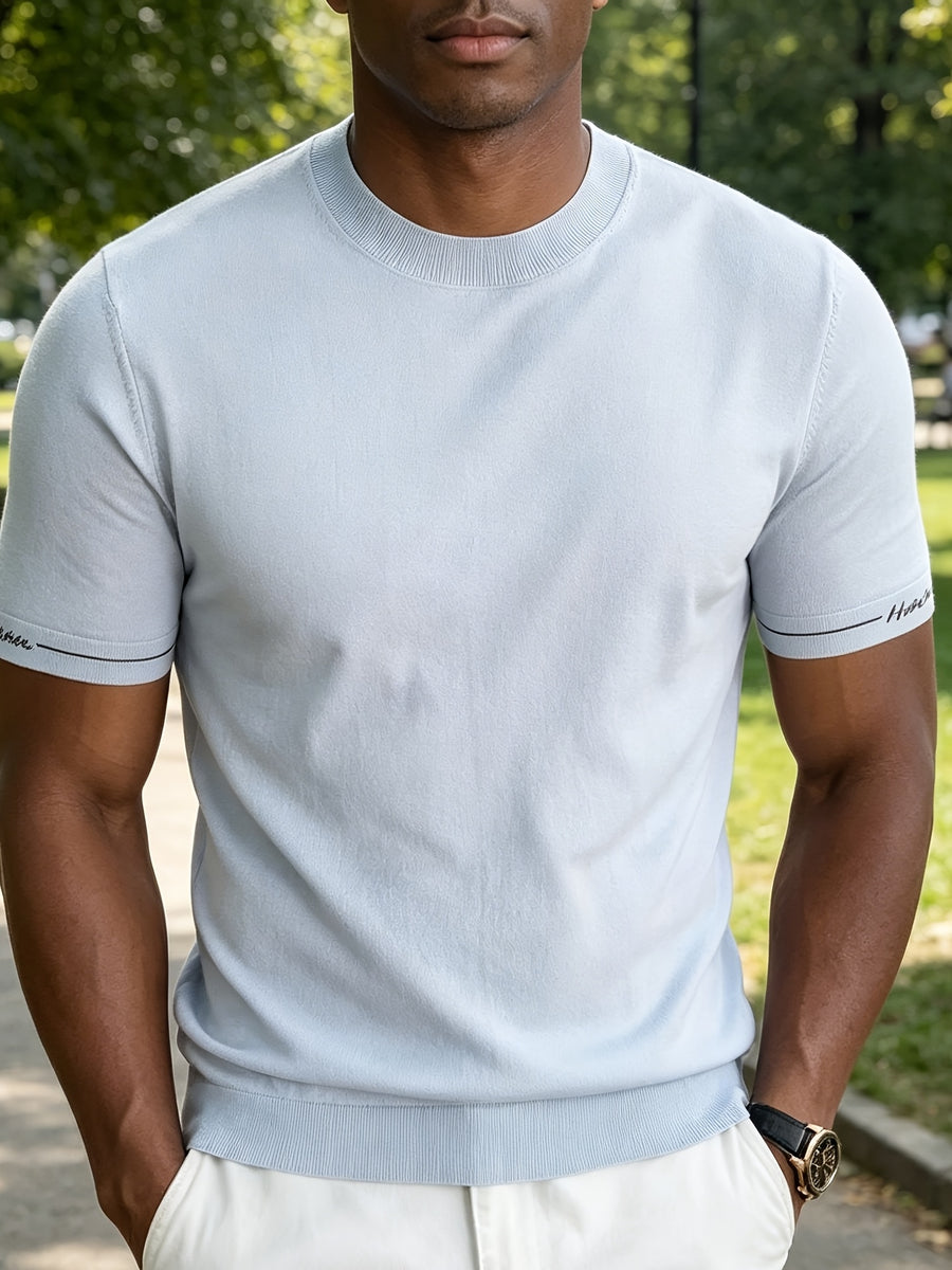 Men'S Easy Business Casual Round Neck Knit Short Sleeve T-Shirt, Skin-Friendly Fresh Regular Fit Durable, Summer Commute Office Client Meeting Family Gathering Short Distance Travel Shopping Date Daily Top - Tianqinglan