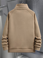 Men's Fashion Raglan Sleeve Sweatshirt with Half-Zip Open Neckline, Autumn/Winter Casual Versatile Long-Sleeve Sweatshirt - Khaki