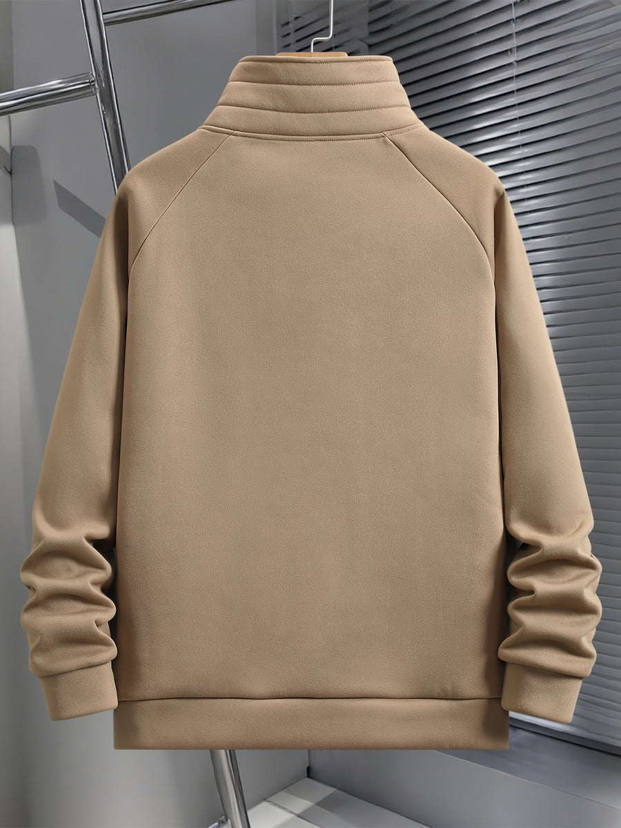 Men's Fashion Raglan Sleeve Sweatshirt with Half-Zip Open Neckline, Autumn/Winter Casual Versatile Long-Sleeve Sweatshirt - Khaki