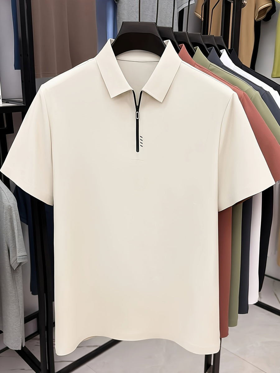 Summer Men'S Polo Shirt, Fashionable Versatile Seamless Zipper Short Sleeve Top, Business Casual Breathable Men'S Short Sleeve T-Shirt, Suitable for Daily Work Scenarios, Father'S Day Gift - Apricot