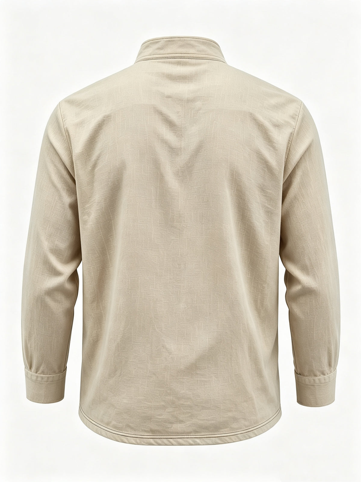 Men's Linen Long Sleeve Henley Shirt Stand Collar Loose Polo Shirt Men's Linen Zipper Casual Shirt - Khaki