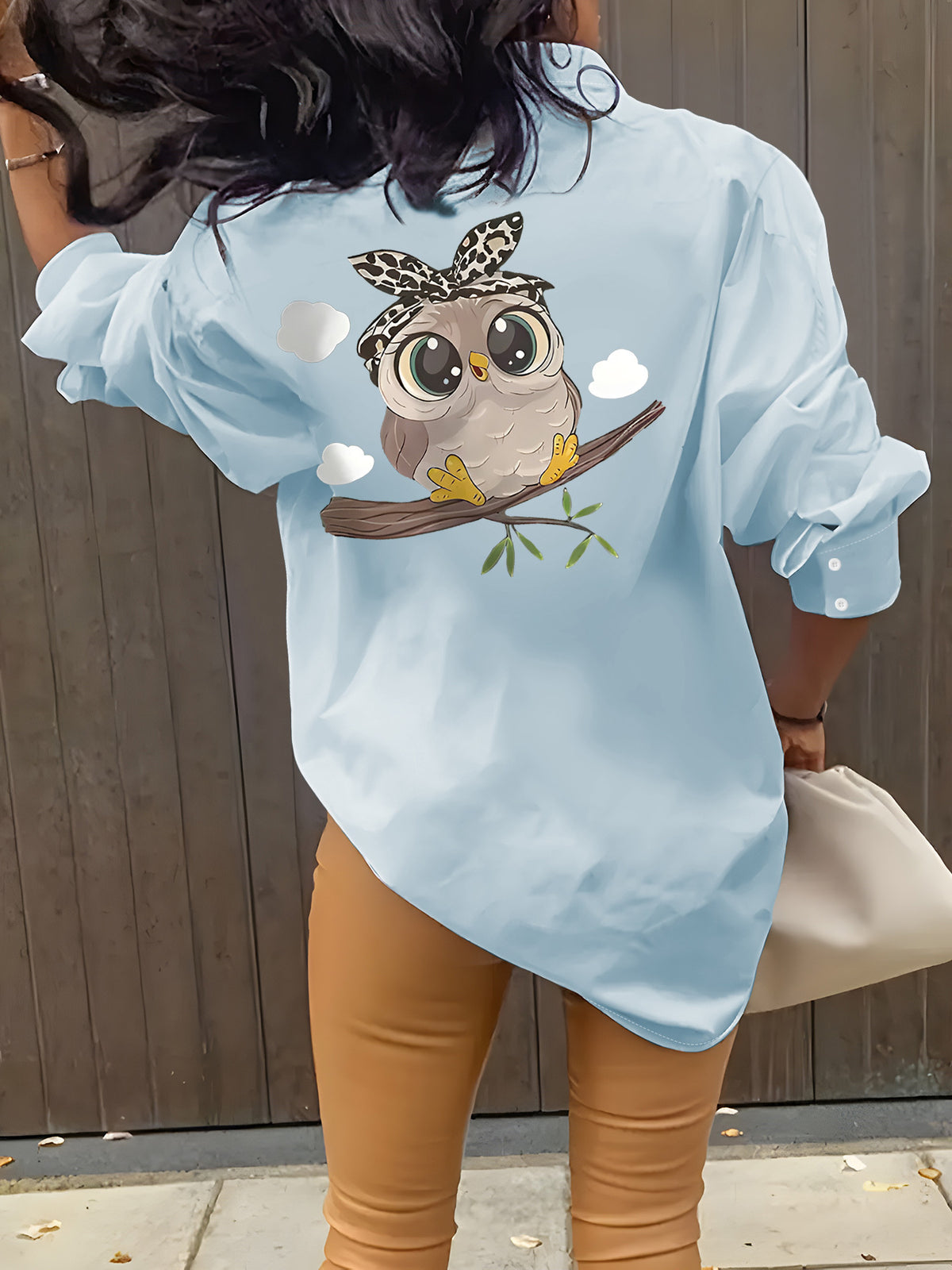 A Cute And Creative Animal Print Casual Long-Sleeve Shirt with a Collar, Designed for Women, Perfect for Elegant Parties. This Stylish Shirt Is Suitable for All Seasons—Spring, Summer, Autumn, And Winter. It'S a Beautiful Long-Sleeve Top - Sky Blue