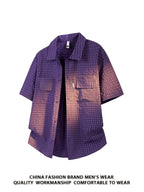 Men's Outdoor Workwear Short-sleeved Shirt Plaid Shirt Summer Loose Beach Shirt Lapel Shirt Top Multi-Pocket Large Size Shirt Affordable Men Oversized Plaid Shirts Size Men Casual Button Shirt Hot 2026 Streetwear - Purple