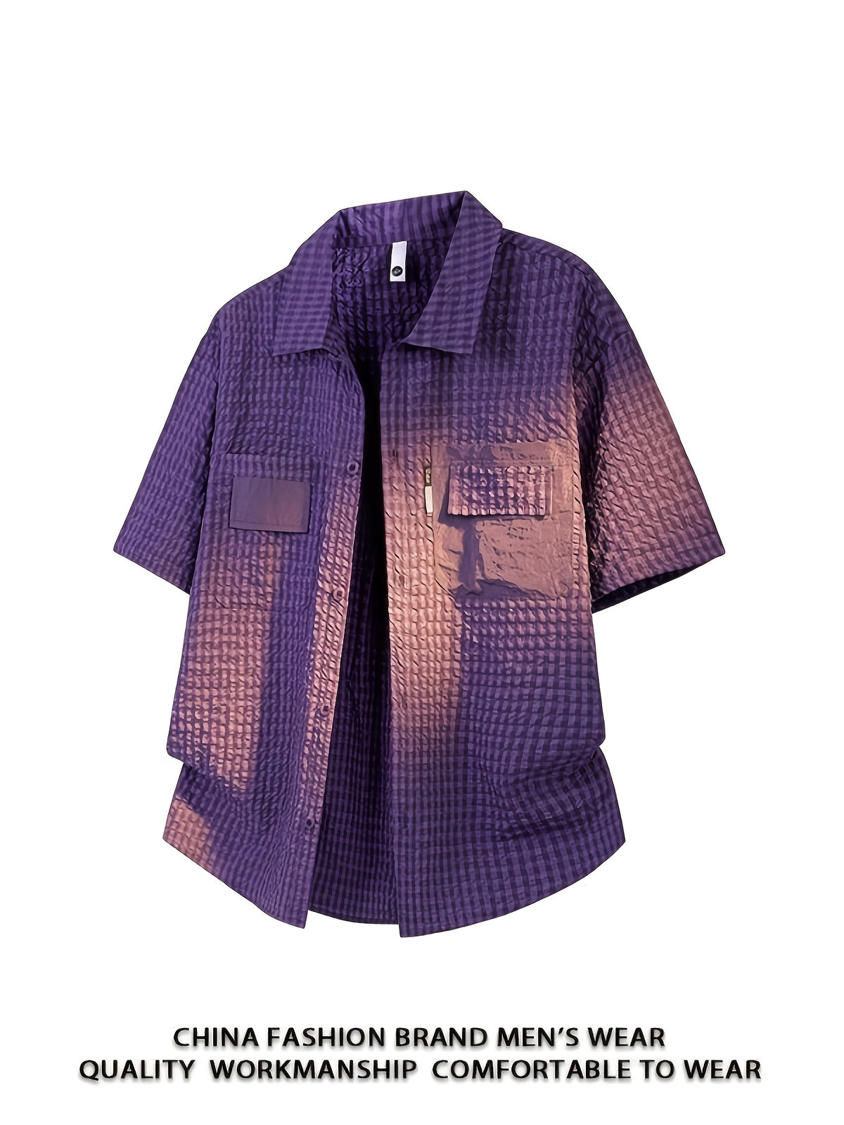 Men's Outdoor Workwear Short-sleeved Shirt Plaid Shirt Summer Loose Beach Shirt Lapel Shirt Top Multi-Pocket Large Size Shirt Affordable Men Oversized Plaid Shirts Size Men Casual Button Shirt Hot 2026 Streetwear - Purple
