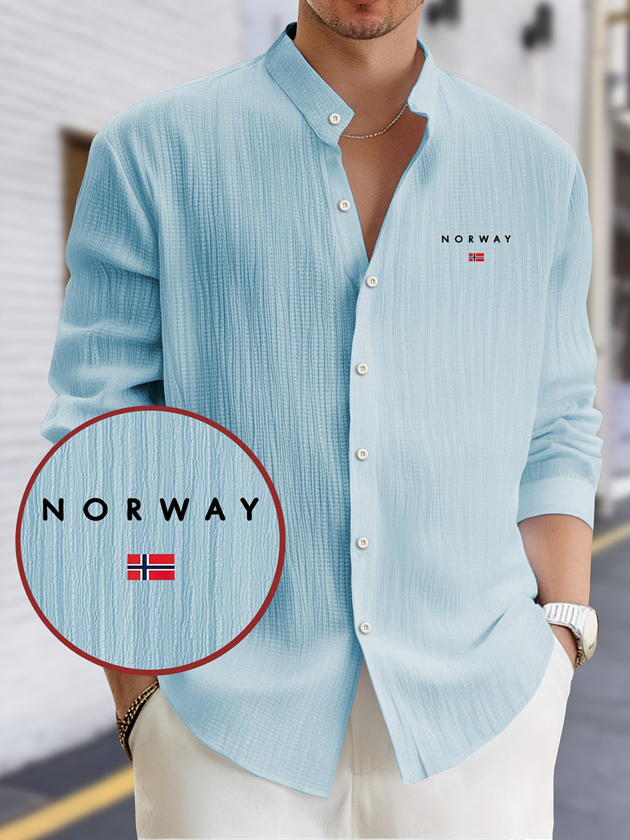 Men's Lightweight Quick-Dry Long Sleeve Shirt - Stand Collar Button-Up Beach Shirt for Poolside, Vacation, and Office, Machine Washable and Dry Cleanable Summer Casual Formal White Top, Non-Stretch Fabric, Opaque Design, Classic Style - Sky Blue 2