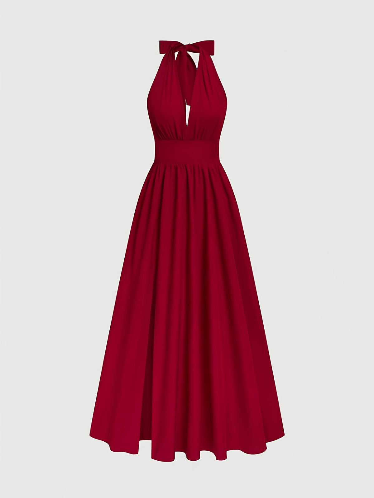New French Elegant Casual Sexy Fashion High-End Design V-Neck Cami Waist-Cinching Backless A-Line Skirt Slit Sleeveless Long Dress Solid Color Exquisite Women'S Evening Dress - Deep Red