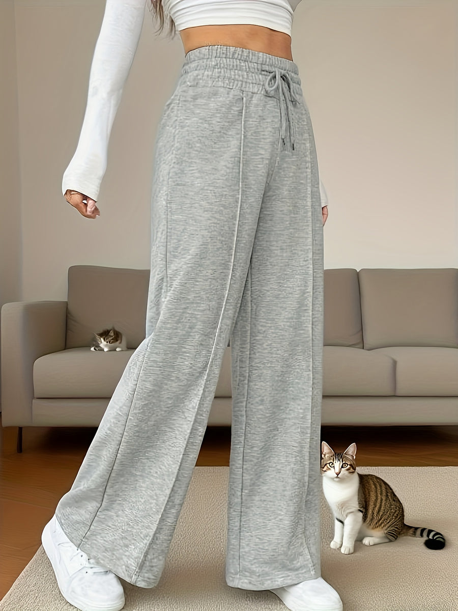 Women's High-Waisted Wide-Leg Pants, Wrinkle-Resistant and Machine Washable, Winter Trousers for Casual to Formal Occasions, Comfortable Casual Wear, Loose Fit, Suitable for Autumn and Winter Seasons, Fashionable and Versatile Women's Wide-Leg Design - Light Grey