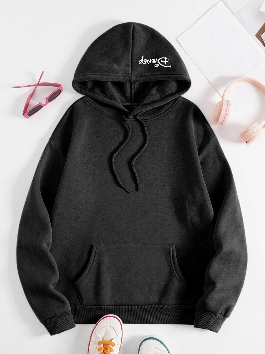 Disney Women Cute And Silly Angel Graphic Hooded Sweatshirt, Casual Fashion Jacket, Shirt Top, 2026 New Daily Versatile Autumn And Winter Women Clothing - Black