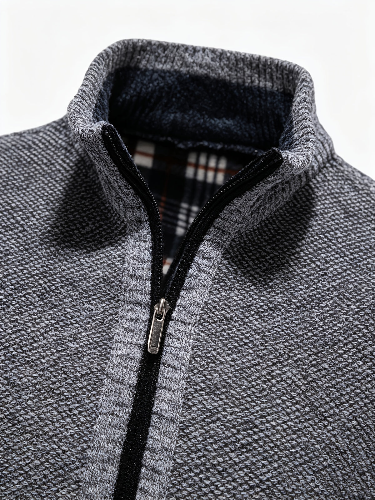Men's Stand Collar Zip Up Knitted Cardigan Jacket, Casual Business Long Sleeve Sweater Coat with Pockets, Fall Winter Thick Warm Knit Outerwear for Men - Light Grey