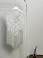 Elegant Special: Fashionable Slim-Fit V-Neck Lace Tank Top, Elegant and Comfortable Fringe Sleeveless Top, Versatile Summer Tank Top, Stylish and Comfortable Top, Simple and Elegant Tank Top, Versatile and Elegant Top, Suitable for Daily Casual - White