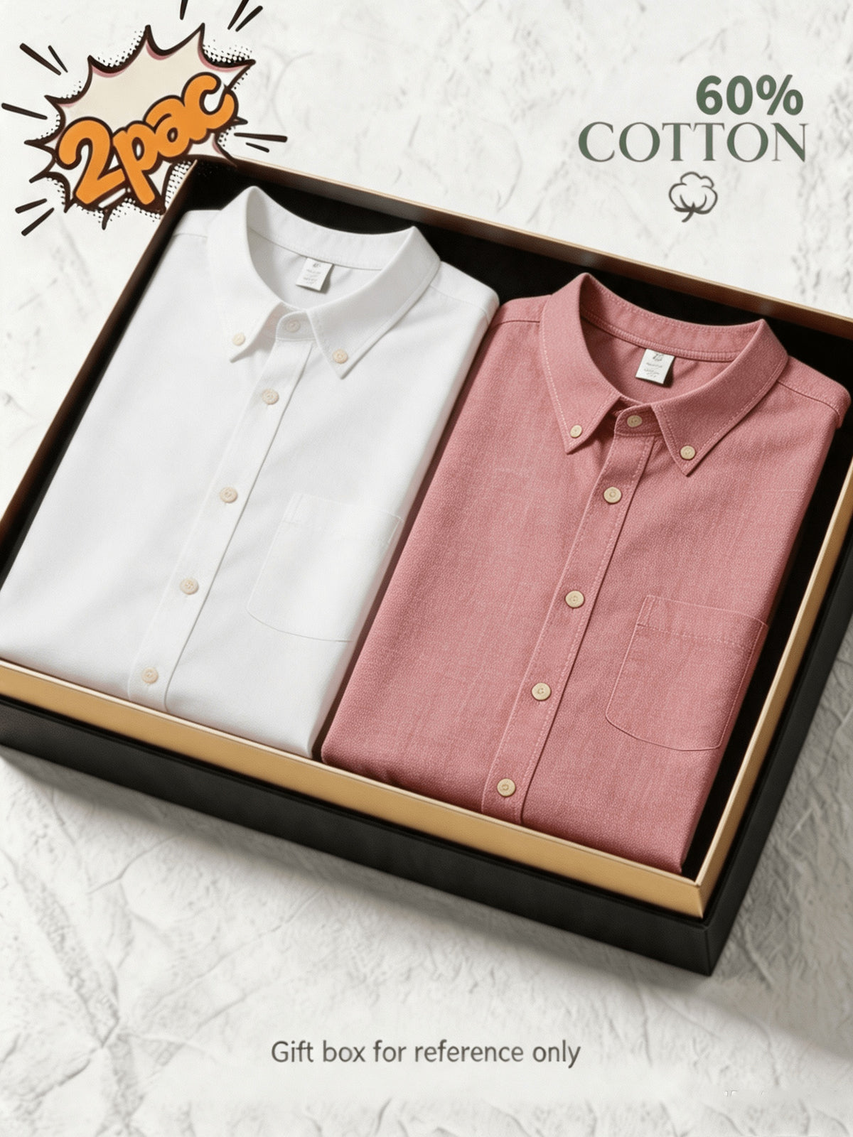 1+1 2pcs Classic Men's Oxford Plain Color Shirt, Long Sleeve Spring/Autumn Pocket Lapel Shirt for Casual Daily Outings - White+Red