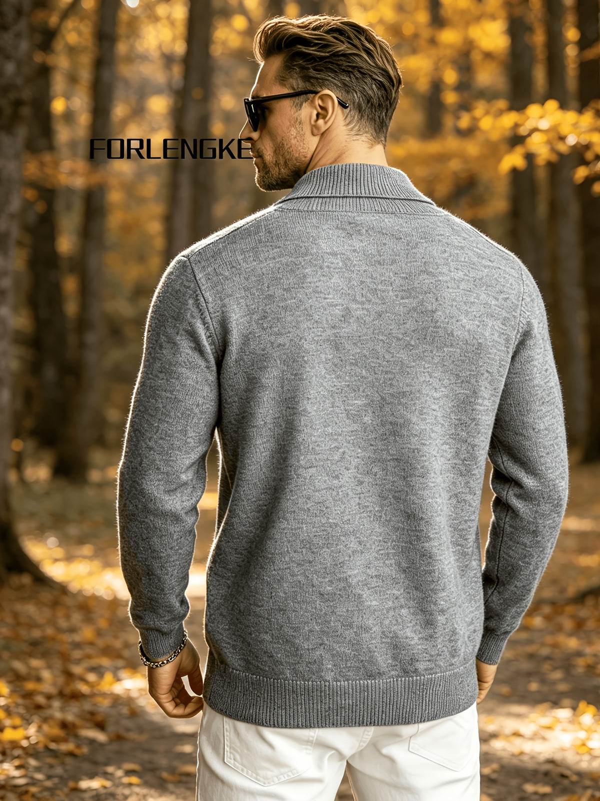FORLENGKE Men's Business Casual Stylish Geometric Textured Knit Sweater, Soft Warm Long Sleeve Pullover for Fall Winter Office Daily Wear - Grey
