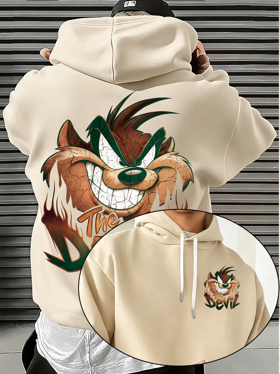 Warner Bros. Big Mouth Style Print, Hooded Sweatshirt with Graphic Design, Multi-functional Street Style Men's Hoodie, Comfortable and Casual, Suitable for Autumn and Winter Wear - Apricot