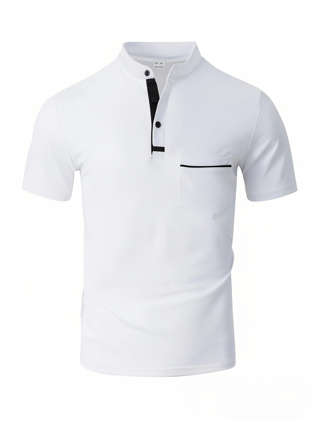 [Josh May OBM] 4pcs Set, Solid Color Stand-Up Collar Henley Shirts, Breathable Quick-Dry Casual Shirts, Lightweight Stretch, No Ironing Required, Durable And Wearable, Button-Up Design, Suitable for Summer Office, Yacht Wear, Casual Attire - Black+White+Gray+Light Blue