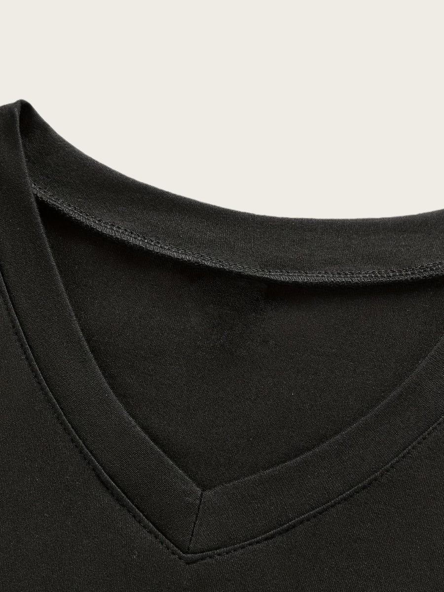 180g 100% Men's V-Neck T-Shirt, Solid Color Short Sleeve Top, Casual Base Layer, "MODA GENTS" Brand, Men's All-Season Daily Wear, Father's Day Gift, Back-to-School Season, Dates & Dinner Parties, Designed Clothing - Black