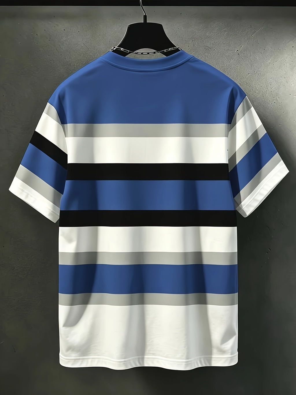 Men's Casual Crew Neck T-Shirt with Vertical Striped Contrast Color - Breathable Regular Fit Suitable for Daily & Formal Wear, All-Season, Durable Machine-Washable Fabric, Sporty Style for Teens & Adults, Gift for Outdoor Activities - Royal Blue