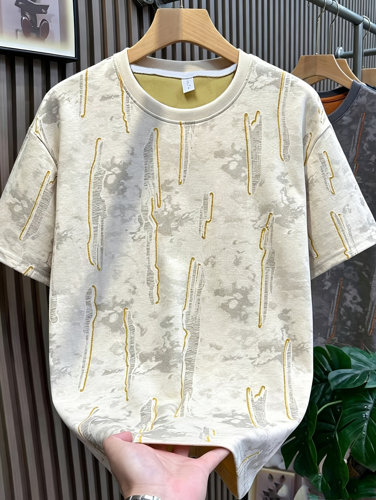 Men's Summer New Arrival Korean Style Fashionable Designer Distressed Print  Casual Short-Sleeve Versatile T-Shirt, In Stock - Apricot