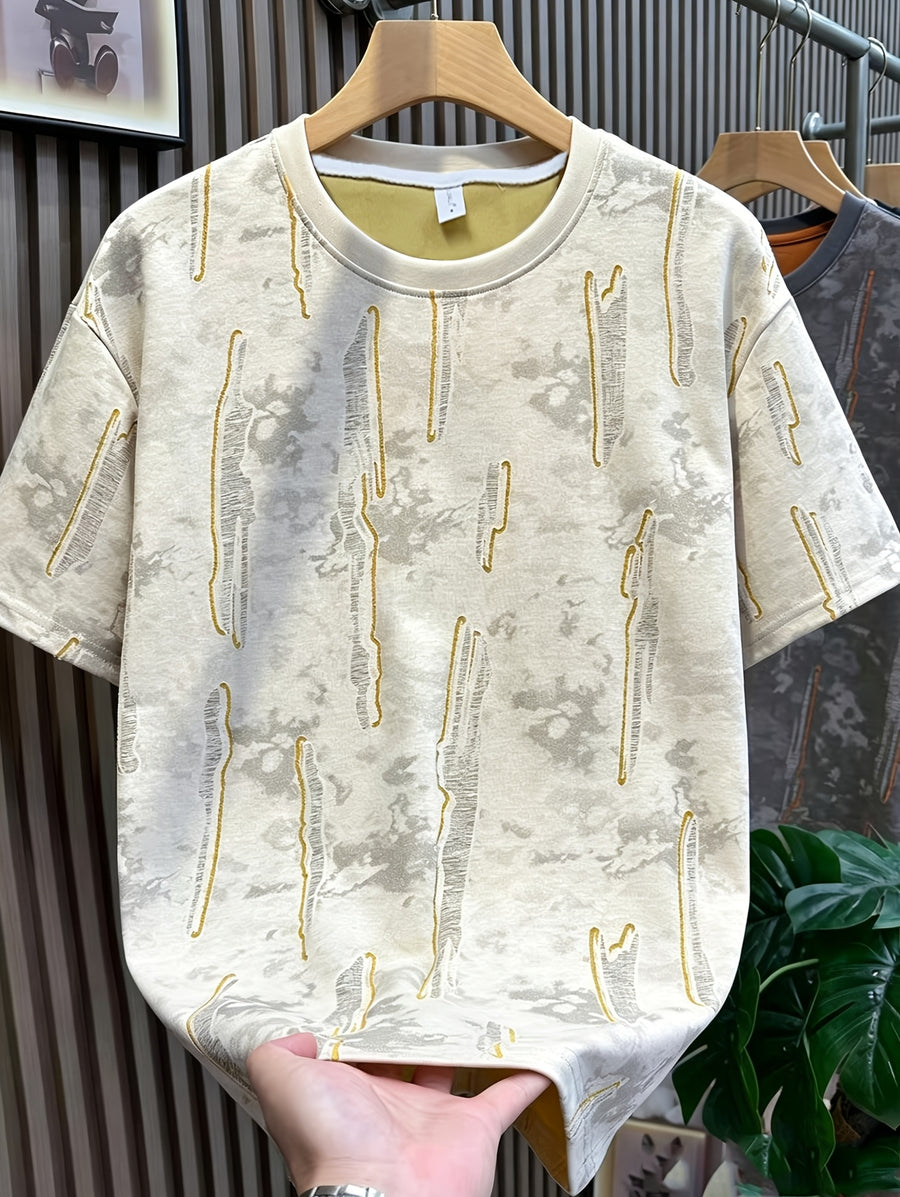 Men's Summer New Arrival Korean Style Fashionable Designer Distressed Print  Casual Short-Sleeve Versatile T-Shirt, In Stock - Apricot