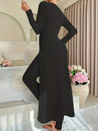 Autumn-Winter Casual Robe and Long Pants Set, High Slit Dress Set, Hair Needle Material, Suitable for Daily Wear, Home Casual Wear - Deep Grey