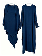 2pcs Prayer Set, Women'S Abaya, Khimar Set, Islamic Clothing, Modest Fashion, Two-Piece Abaya Set, Loose Fit Abaya, Long Sleeve Abaya, Full Length Abaya, Prayer Dress - Navy Color
