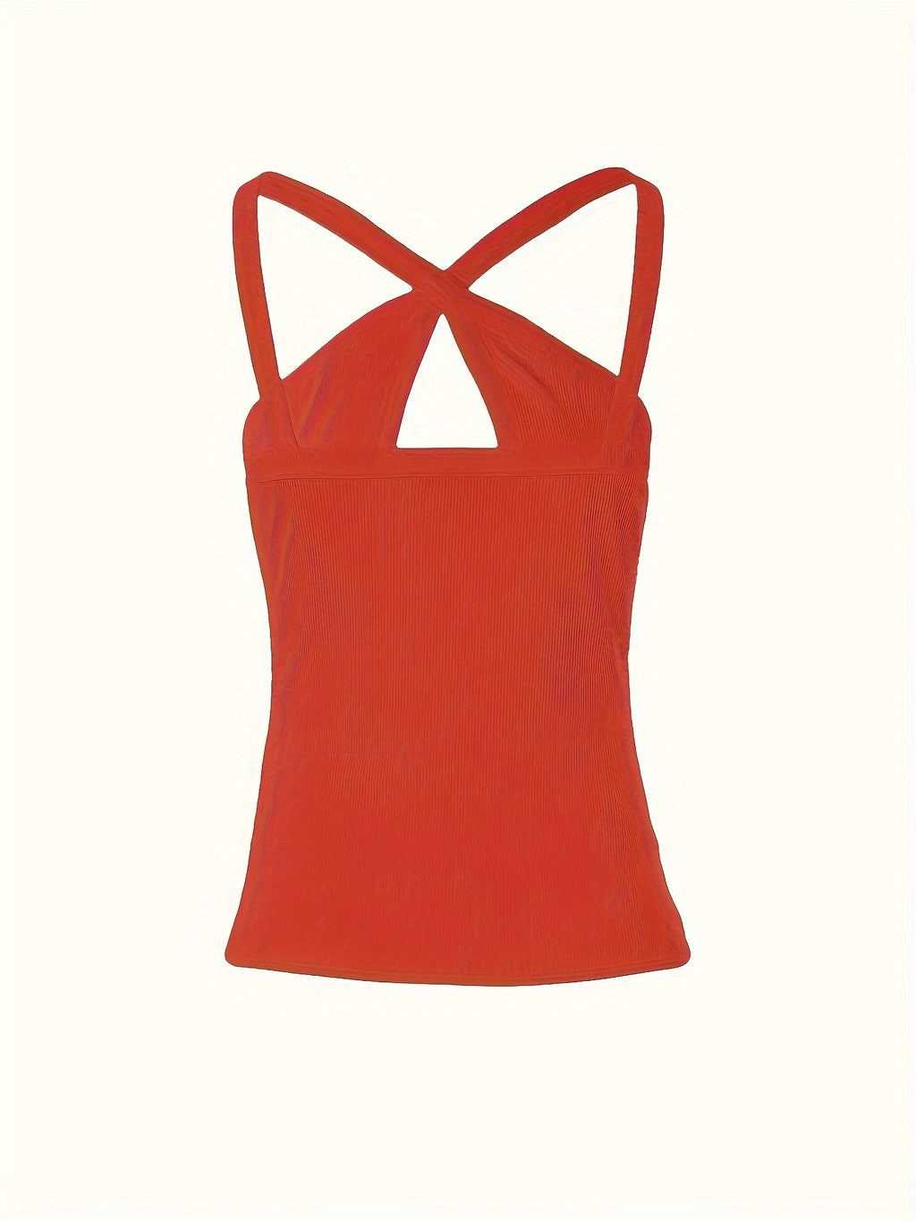 Women's Summer Solid Color Ribbed Fashion Sexy Heart Cut-Out Camisole - Orange Red