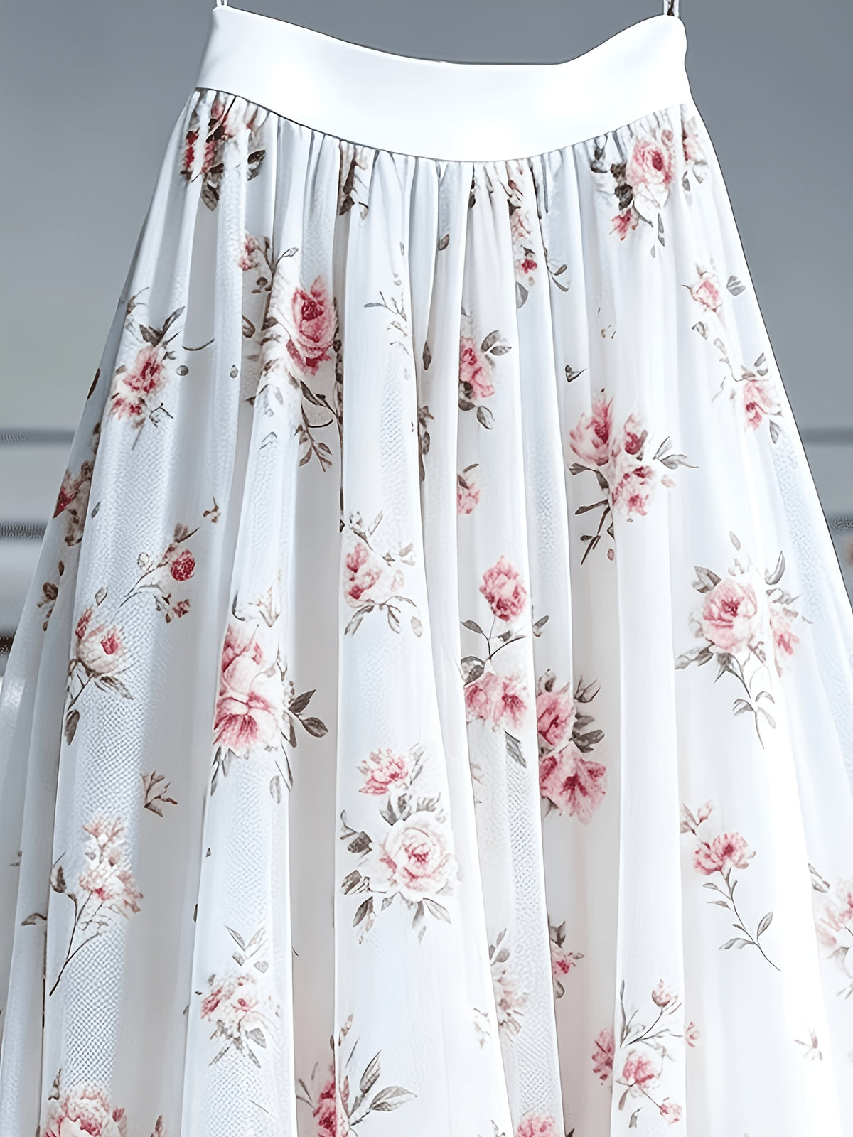 Women'S Spring Summer New Elegant Floral Print Mesh Half Skirt, Suitable for Parties, Vacations, And Dates - White