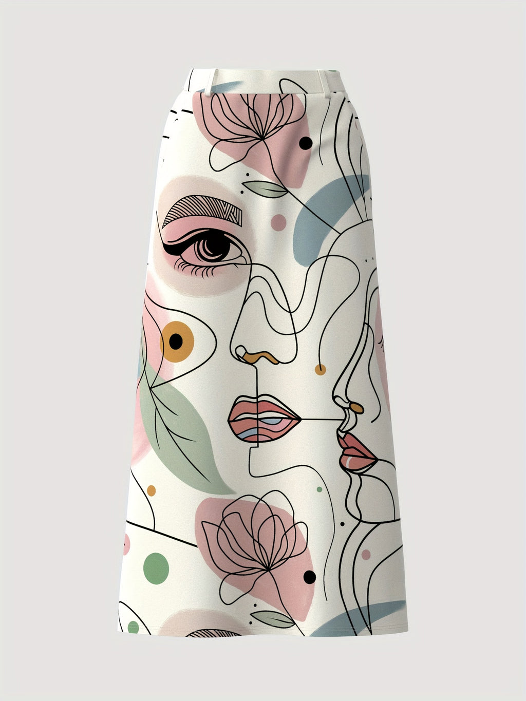 A Women'S Midi Skirt, Straight Cut, Made of Fabric, Featuring Pockets, Elastic at The Back Waist, Vacation Style, Machine Washable, Without a Belt - Multicolor
