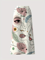A Women'S Midi Skirt, Straight Cut, Made of Fabric, Featuring Pockets, Elastic at The Back Waist, Vacation Style, Machine Washable, Without a Belt - Multicolor