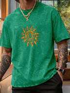 Men's Short-Sleeve T-Shirt, Pure Loose Fit Top, Trendy Reversible Double-Sided Swirl Sun Print, 12 Colors for  Mix & Match, Washed Distressed American Street Style, Versatile for Daily Outings, Streetwear, Sports, Fitness, and Commuting - Green
