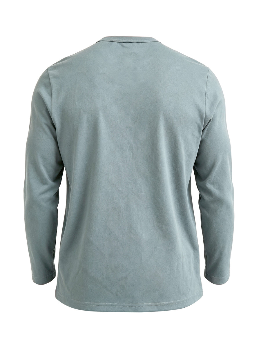Men's Long-Sleeve Base Layer T-Shirt, Solid Color Henley Pullover - Grey