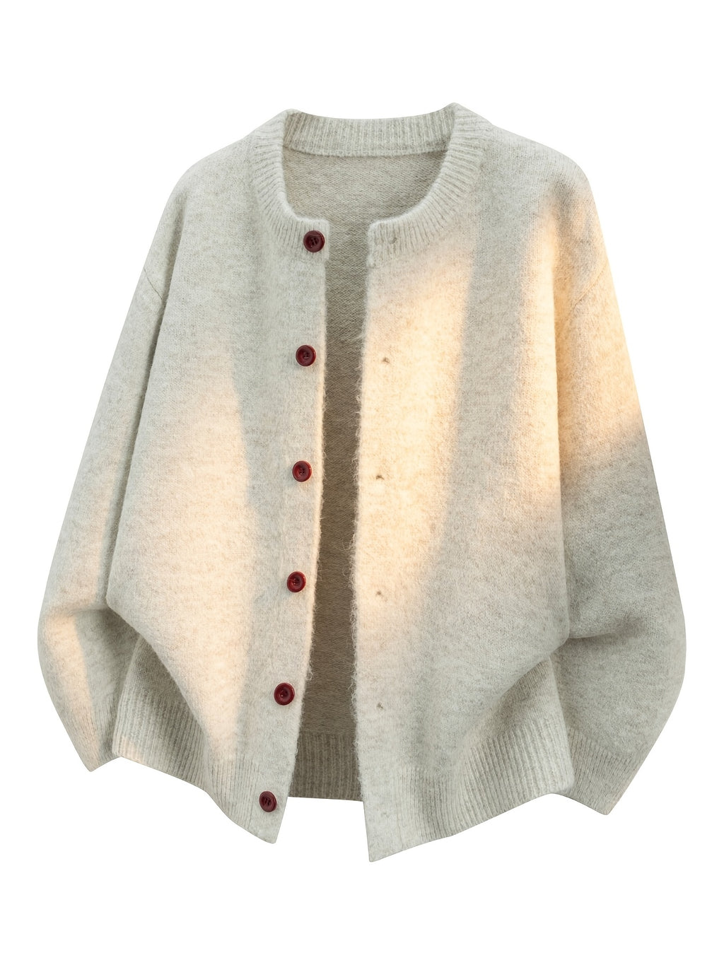 Du Jing Lan OBM 1pc Autumn/Winter New Arrival Men's Knitted Cardigan, Old Money Style Solid Color Single-Breasted Button Closure Crew Neck Open Front Knitted Cardigan, Men's Business Casual Fashion Open Front Knitted Cardigan Top - Beige Color