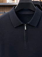 Men's Polo Collar Half-Zip Knit Sweater, Solid Color Minimalist Light Business Knit Pullover, Suitable for Spring, Autumn, and Early Winter, for Commuting and Casual Wear - SINBOS - Navy blue color