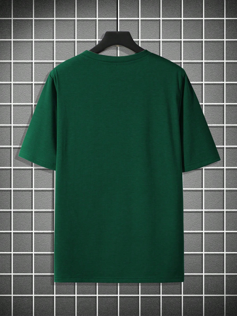 180G, 100%. Men'S Regular Fit Short Sleeve T-Shirt, Print with Location Design, High Fit Rate, All-Season Versatile - Dark Green
