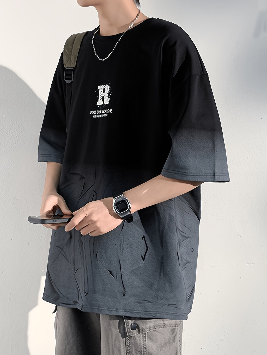 New Summer Men'S Trendy Loose Short Sleeve T-Shirt Casual Round Neck Half Sleeve Tee - Black