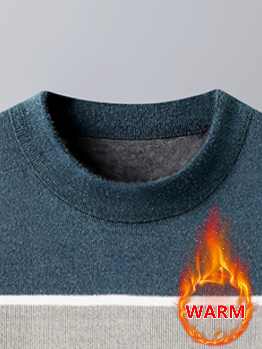 Minimalist Urban Fleece Round Neck Sweater Warm City Casual, Knit - Blue