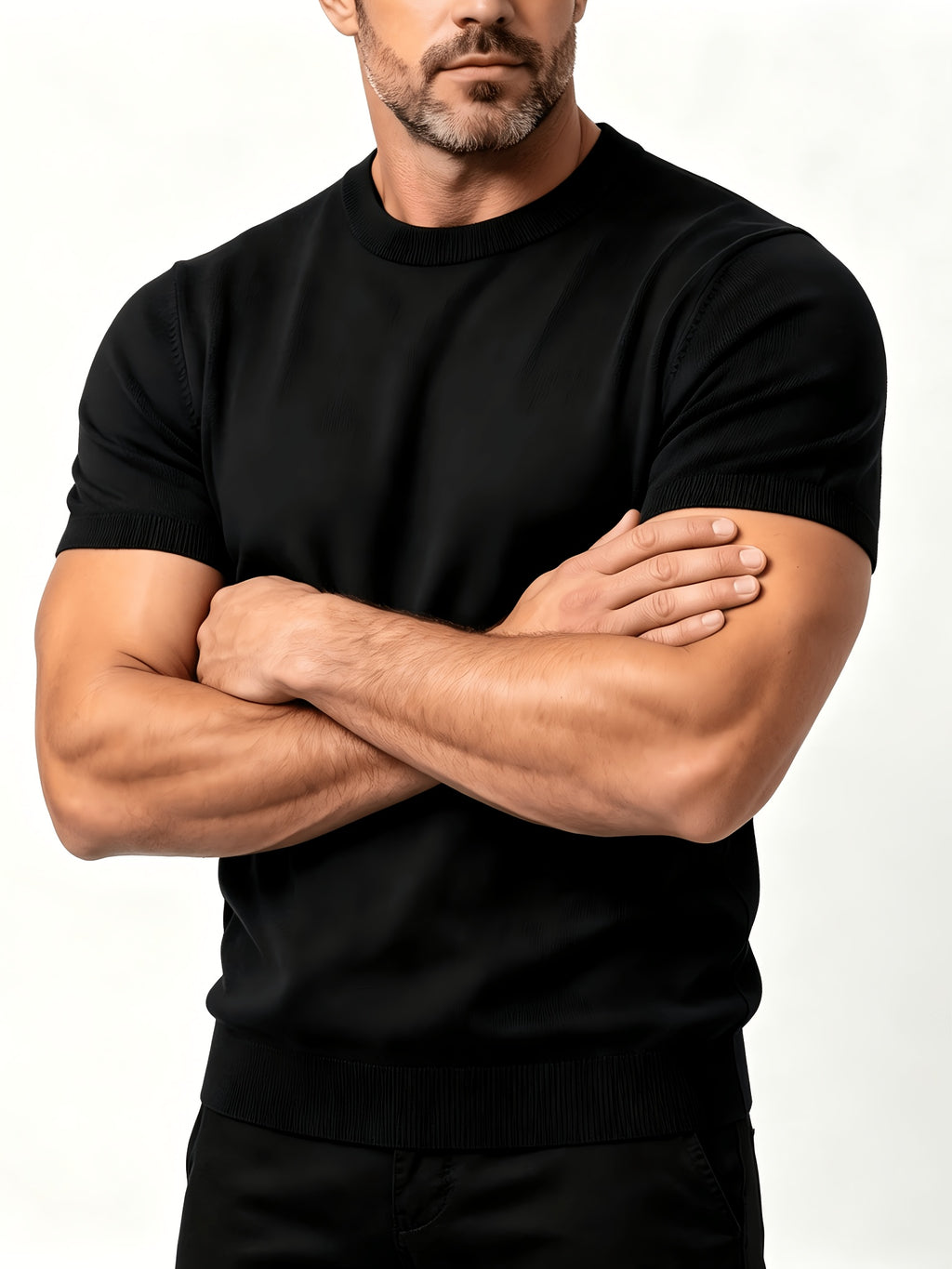 Men'S 2026 Summer Short Sleeve Round Neck Knit T-Shirt, Solid Soft Fine Knit Regular Fit Casual Top, Easy Fashion Breathable Tee, Suitable for Daily Wear, Business Commute, Vacation And Weekend Leisure - Black
