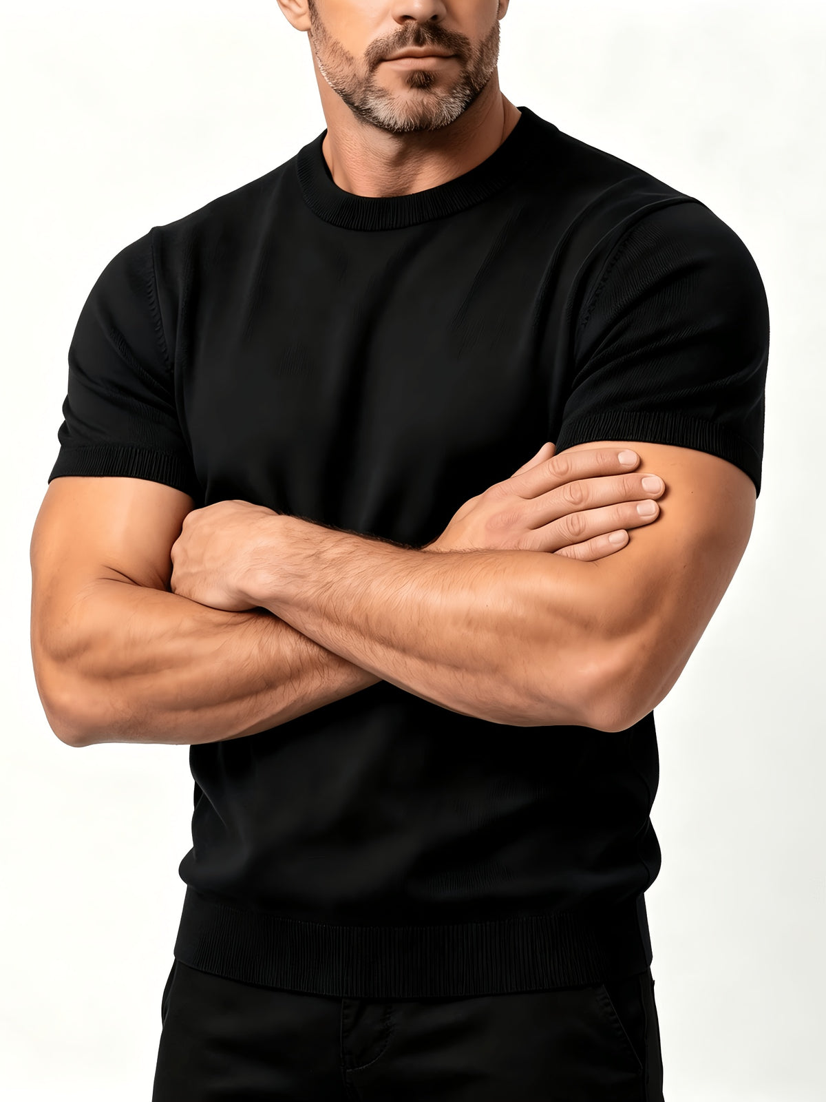 Men'S 2026 Summer Short Sleeve Round Neck Knit T-Shirt, Solid Soft Fine Knit Regular Fit Casual Top, Easy Fashion Breathable Tee, Suitable for Daily Wear, Business Commute, Vacation And Weekend Leisure - Black