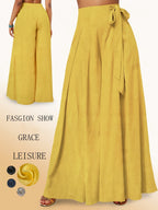 Yy0324110+Spring And Summer Women'S Fashion, Casual Elegance, High-Waisted Wide-Leg Pants - Yellow
