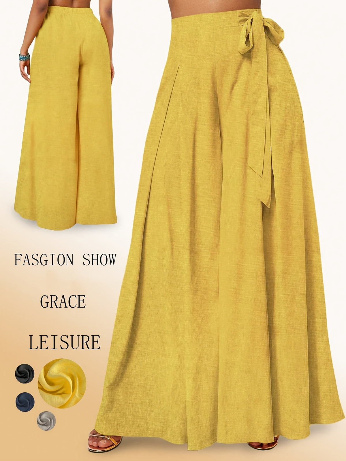 Yy0324110+Spring And Summer Women'S Fashion, Casual Elegance, High-Waisted Wide-Leg Pants - Yellow
