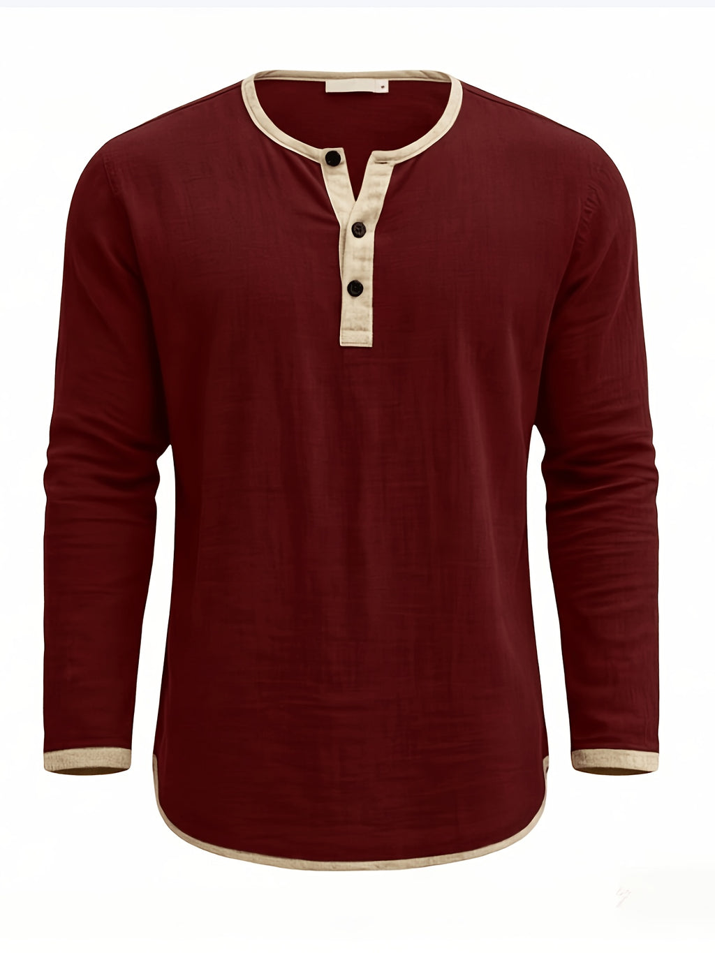 Men'S Retro Color Block Casual Henley Crewneck T-Shirt in Linen, Vintage T-Shirt for Men - Burgundy