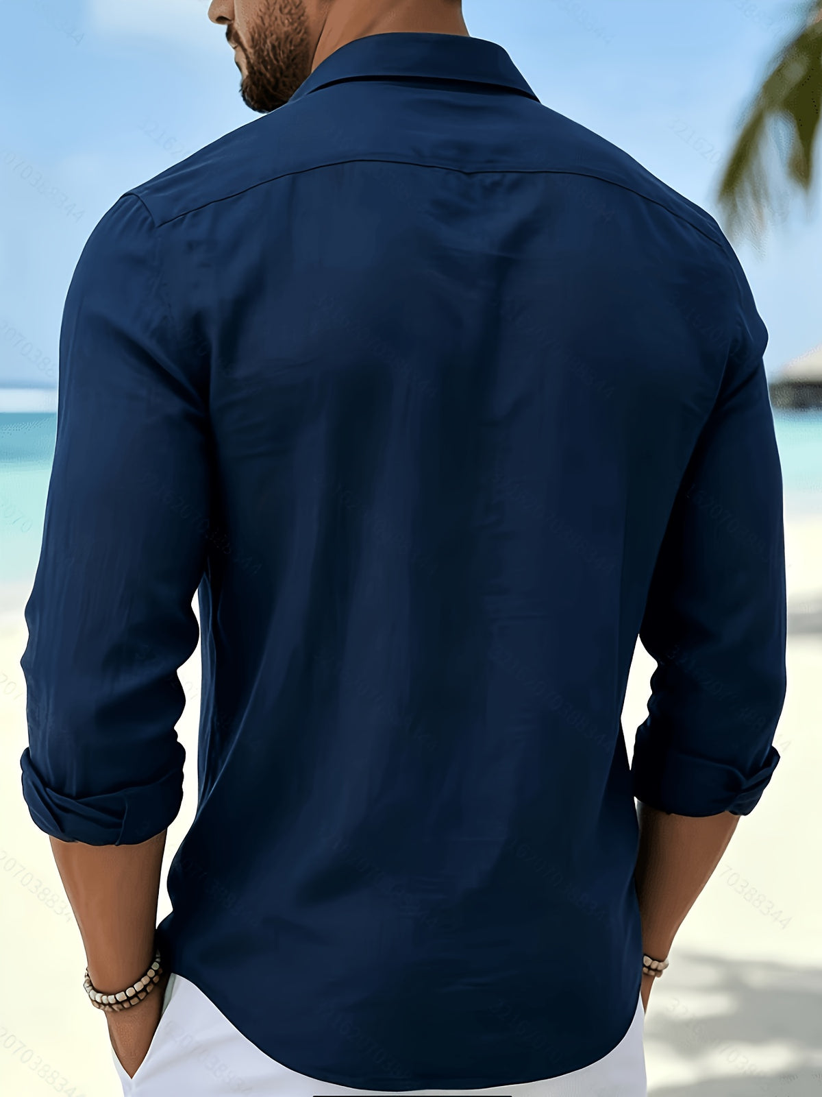 Men's Vintage Lapel Striped Shirt, Vacation Casual Long-Sleeve Shirt. Available in Multiple Colors - Navy Color