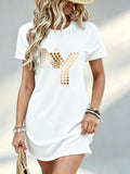Printed Design Not Textured, Casual Women Dress, NY Letter Print, Summer Beach Vacation, Gift for Girlfriend Wife - White