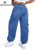 Women'S Denim Cargo Pants | Y2K Classic Hip-Hop Style with Multiple Pockets, Drawstring Waist, Mid-Waist Fit, Suitable for All Seasons - Royal Blue
