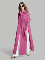 Women's Beachwear | Holiday Outfits | Country Style | Women's Solid Color Long Sleeve Single-Breasted Button-Up Shirt with Slit Hem, Suitable for Country Music Festivals, Urban Commuting | Office Business Casual | Elegant Top, Women's Formal - The color of rouge