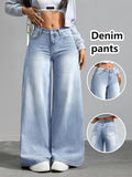 New Autumn/Winter Trendy and Elegant Women's Solid Color Long Pants with Detailed Pockets and Buttons. These Versatile Trousers Are Suitable for All Seasons—spring, Summer, Autumn, and Winter—for Daily Outdoor Leisure, Travel, and Casual Wear - Light Stir-fried Blue